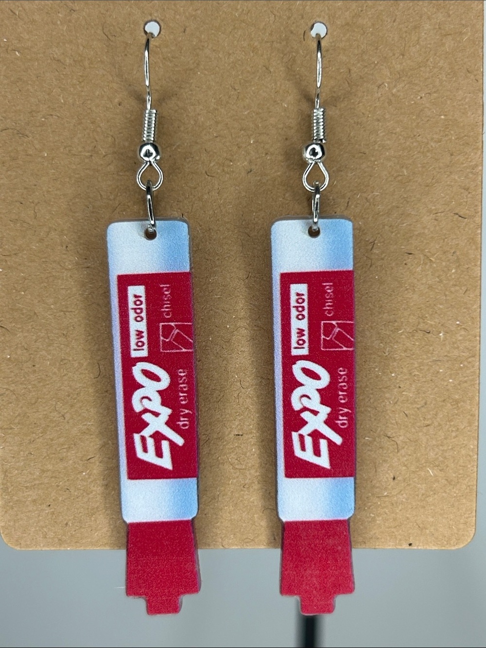 *LAST SET* Teachers Expo Dry Erase Marker Earrings - White & Red Fashion Jewelry